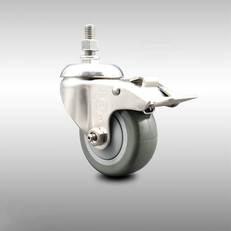 Service Caster 3 Inch 316SS Gray Polyurethane Swivel 1/2 Inch Stem Caster Total Lock Brake SCC SCC-SS316TSTTL20S314-PPUB-121315